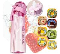 Bouteille d'eau de sport 650 ml sans BPA, kit de démarrage, avec 7 dosettes aromatisées, 0 % de sucre, rose