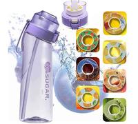 Bouteille d'eau de sport 650 ml sans BPA, kit de démarrage, avec 7 dosettes aromatisées, 0 % de sucre, violet