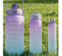 Bouteille d'eau de sport dégradée givrée 2000ML/750ML, rappel de boisson avec échelle de temps, grande capacité, tasse à paille avec couvercle pop-up, bouteille d'eau froide en plastique étanche; camp