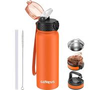 Bouteille d'eau en acier inoxydable avec paille, 600 ml, couleur orange. Thermos étanche, sans BPA