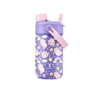 Bouteille d'eau en acier inoxydable de 12 oz pour enfants : couvercle avec paille 2-en-1, étanche et isolée, livrée avec sac de transport, conservation du froid pendant 24h, facile à nettoyer, convien