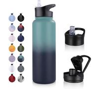 Bouteille d'eau en acier inoxydable Ibenzoa® de 1,2 L – Acier inoxydable 18/8, double paroi isolée sous vide, avec paille, revêtement en poudre, étanche, conserve les boissons froides pendant 24 heure