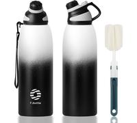 Bouteille d'eau en acier inoxydable, modèle sport, avec couvercle magnétique, 1500 ml, sans BPA, étanche, isotherme, blanche et noire