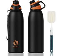 Bouteille d'eau en acier inoxydable, modèle sportif, avec couvercle magnétique, 1500 ml, sans BPA, étanche, isotherme, adaptée aux boissons gazeuses, couleur noire
