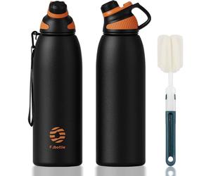 Bouteille d'eau en acier inoxydable, modèle sportif, avec couvercle magnétique, 1500 ml, sans BPA, étanche, isotherme, adaptée aux boissons gazeuses, couleur noire