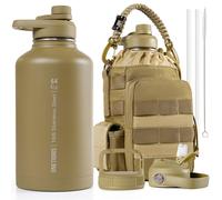 Bouteille d'eau en acier inoxydable OneTigris, 1,9L, grande capacité, idéale pour le sport (vélo, camping, yoga, salle de sport, paintball), couleur marron coyote, 64 oz