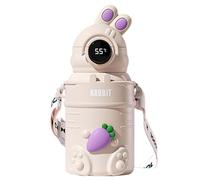 Bouteille d'eau en acier inoxydable pour tout-petits, bouteille d'eau pour filles de 500ml, affichage intelligent de la température, manchon tasse et autocollants, lapin radis blanc