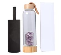 Bouteille d'eau en cristal, bouteille d'eau en verre transparent avec couvercle en bambou - Compartiment pour infuseur en cristal 'améthyste, transparent réutilisable avec manchon et boîte - Boute