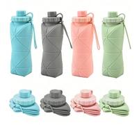 Bouteille d'eau en silicone pliable de 600 ml à la mode, tasse d'eau télescopique portable avec couvercle, buse d'aspiration amovible, conception facile à nettoyer, équipement de boisson durable, supp