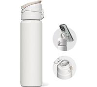 Bouteille d'eau Famanu, 700 ml, isotherme, en acier inoxydable, avec poignée et support réglable - blanche