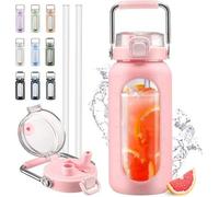 Bouteille d'eau Famanu de 1900 ml avec paille et poignée en acier inoxydable - Rose