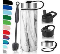 Bouteille d'eau Famanu en acier inoxydable, isolée sous vide - 500 ml, bouteille métallique à double paroi, pour boissons chaudes, froides et gazeuses (Marbre, 500 ml)