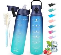 Bouteille d'eau Famanu sans BPA avec paille - Bouteille de sport de 1 litre avec indicateur de temps pour une hydratation saine