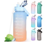 Bouteille d'eau Ibenzoa® avec indicateur de temps – Sans BPA, 2 litres, bleue, avec paille et poignée de transport