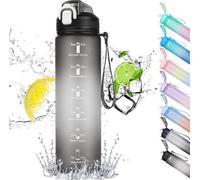 Bouteille d'eau Ibenzoa® de 1 litre avec indicateurs de temps et paille – étanche, couvercle sans BPA, embouchure en silicone, graduation (ml/oz)