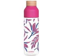 Bouteille d'Eau Ice 840ml avec Bouchon Bois et Motif Feuillage Stylisé Quokka Rose
