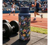 Bouteille d'eau isolée 32OZ grande capacité avec motif 3D imprimé, double paroi sous vide, isolation thermique pour eau chaude & froide, avec poignée, plus pratique pour les sports de plein air fleurs