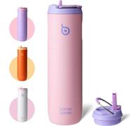 Bouteille d'eau isolée 680 ml avec paille, poignée - Bouteille d'eau en acier inoxydable, double paroi, anti-fuite - Pêche