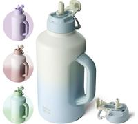 Bouteille d'eau isolée avec paille, 1,8 l, sport en acier inoxydable, vide, gris-bleu