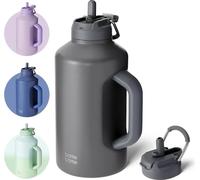 Bouteille d'eau isolée avec paille, acier inoxydable sous vide, 1,8 l, gris