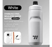 Bouteille d'eau isolée pour vélo - Bouteille en acier inoxydable à double paroi - 501–600 ml - Acier inoxydable 304 - Double bouchon - Boisson directe - Blanche