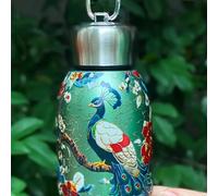 Bouteille d'eau isolée sous vide en acier inoxydable 316 avec motif papillon/carpe/paon, tasse de voyage portable et étanche, design brillant, convient pour l'extérieur, la salle de sport, le bureau e