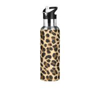 Bouteille d'eau isotherme - 591 ml - Bouteille d'eau étanche pour salle de sport, extérieur, voyage, école - Imprimé léopard marron