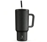 Bouteille d'eau isotherme de 40 oz avec poignée, couvercle et paille étanches, tasse de voyage en acier inoxydable, garde le froid pendant 34h ou le chaud pendant 10h (Craquelé mat) Tasse à poignée de