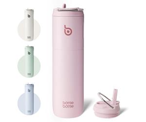 Bouteille d'eau isotherme de 700 ml avec paille et couvercle, bouteille de sport en acier inoxydable