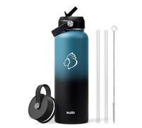Bouteille d'eau Isotherme en Acier Inoxydable, BUZIO Froid Pendant 48H/Chaud Pendant 24H 1180ml Litre à Double paroi à Paille sans BPA et Bouchon Flexible, Noir et indigo