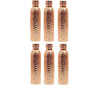 Bouteille d'eau ou thermos en cuivre pur pour yoga avec 99,5 % de pureté - Fabriquée à la main - Sans joint - Pour les bienfaits ayurvédiques de la santé (lot de 6) - Capacité : 1000 ml