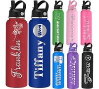 Bouteille d'Eau Personnalisée avec Poignée et Paille Design Fleur du Mois 350/500/700/950ml 1L Bouteille Isotherme Acier Inoxydable à Double Paroi pour Anniversaires Souvenirs Sport Bureau Cadeau