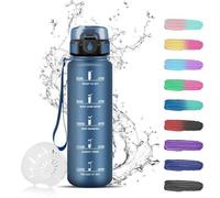 Bouteille d'eau pour enfants Ibenzoa® de 500 ml – bleu foncé, design adapté aux enfants, plastique de qualité alimentaire, indicateur de temps et filtre, bouchon étanche à une main