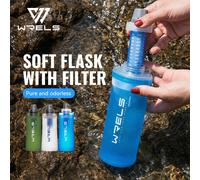 Bouteille d'eau souple WRELS avec filtre, bouteille filtrante ultralégère pliable, gourde souple Hydrapak pour la randonnée, le camping et le sac à dos White 600ml