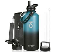 Bouteille d'eau Trebo 87oz avec poignée en paracorde, pichet isotherme à double paroi en acier inoxydable de qualité alimentaire avec bec verseur à paille, couvercles étanches pour garder au frais et