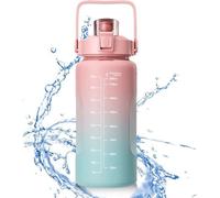 Bouteille d'eau Unyqoos® Rosa, 2 litres – Sans BPA, design ergonomique avec poignée de transport, système de boisson 2-en-1 (paille et bec verseur) et joint double en silicone anti-fuite