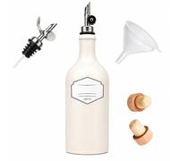 Bouteille d'huile en grès 500 ml - Distributeur de vinaigre et d'huile en céramique avec bec verseur libre - Bouteille d'huile d'olive rechargeable pour cuisine et table - Entonnoir et bouchon en