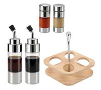 Bouteille D'huile, Ensemble Distributeur D'huile D'olive Et De Vinaigre Distributeur huile d'olive en Verre De 2 Salières Avec Support En Bois Pour Table De Restaurant De Cuisine à Domicile