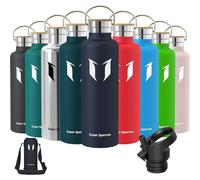 Bouteille en acier inoxydable, 350 ml - 1 L, étanche, sans BPA, avec 2 bouchons, couleur bleu océan