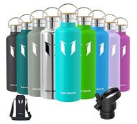 Bouteille en acier inoxydable, 350 ml - 1 L, étanche, sans BPA, avec 2 bouchons, couleur menthe