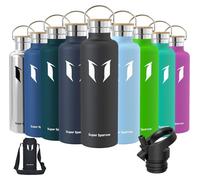 Bouteille en acier inoxydable, 350ml/500ml/620ml/750ml/1L, étanche, sans BPA, noire, avec 2 bouchons