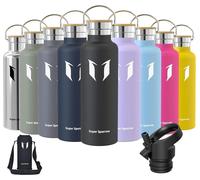 Bouteille en acier inoxydable, 750 ml, noire, étanche, sans BPA, avec 2 bouchons