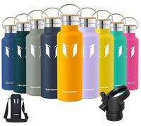 Bouteille en acier inoxydable de 620 ml, couleur mangue, étanche, sans BPA, avec 2 bouchons