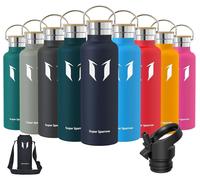 Bouteille en acier inoxydable de 750 ml, couleur bleu marine, sans BPA, étanche, avec 2 bouchons