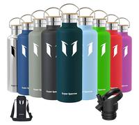 Bouteille en acier inoxydable, étanche, sans BPA, disponible en différentes tailles (350 ml à 1 litre), avec 2 bouchons, couleur jade