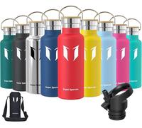Bouteille en acier inoxydable, étanche, sans BPA, disponible en différentes tailles (350 ml à 1 litre), avec 2 bouchons