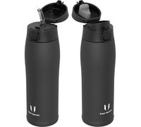 Bouteille en acier inoxydable, gobelet isotherme, 750 ml, sans BPA, étanche, avec 2 couvercles, noir