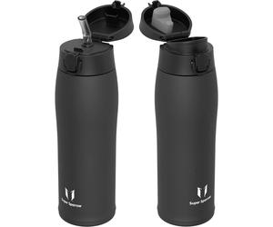 Bouteille en acier inoxydable, gobelet isotherme, 750 ml, sans BPA, étanche, avec 2 couvercles, noir