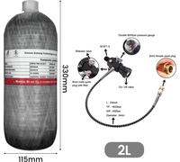 Bouteille en fibre de carbone pour air comprimé, 2 litres - Réservoir d'air haute pression pour carabines PCP/plongée - 300 bars, 4500 psi - Raccord de valve M18x1,5 - Longueur 33 cm, diamètre 11,5 cm