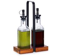Bouteille en verre pour huile et vinaigre avec support 2 x 190 ml 3 pièces.